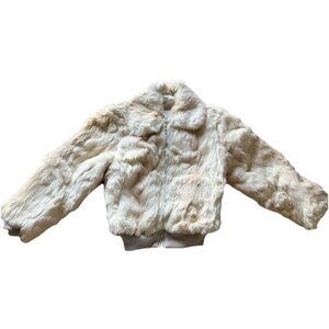 Vintage Elam White Brown Beige Rabbit Fur Zip Down Long Sleeve Women’s Sz M